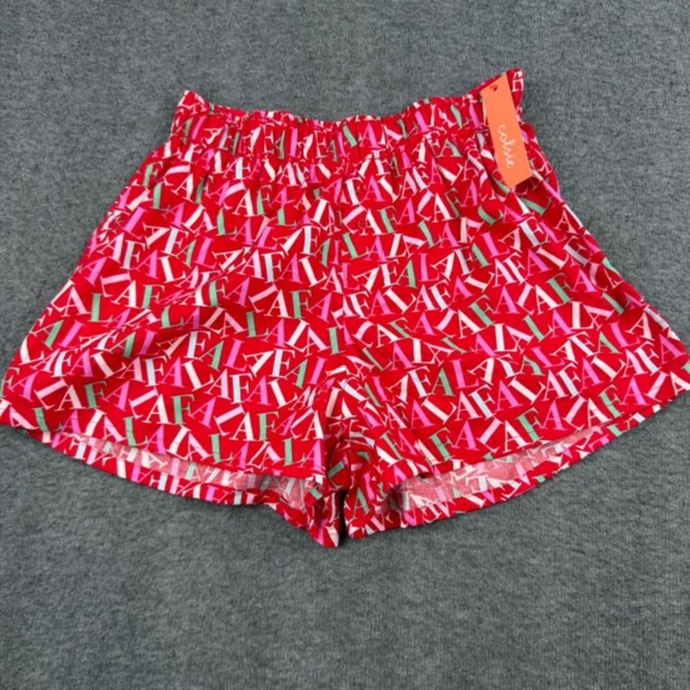 Colsie Pajama Shorts Women Small Red Fa La La Holiday Christmas Sleepwear NWT